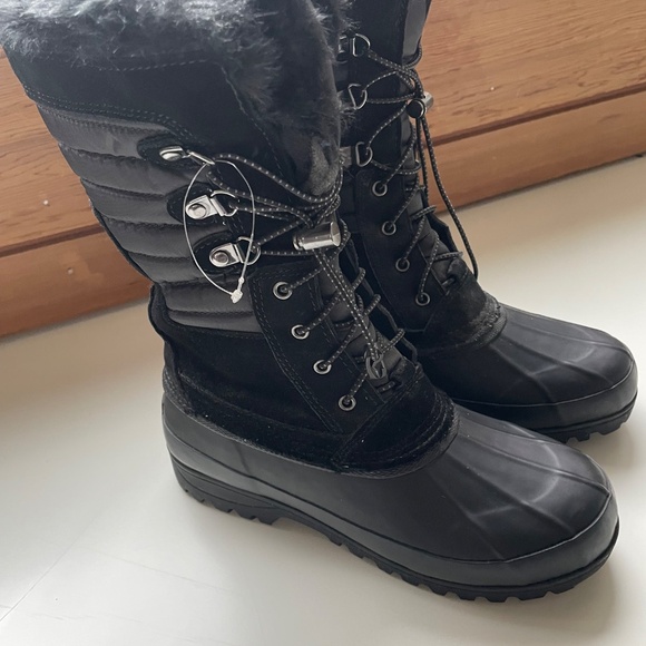 Brand New LANDS END WOMRN’S BLACK LEATHER WINTER BOOTS w Side Zip - Picture 2 of 7